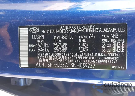 2022 Hyundai Tucson Sel from USA, damaged, VIN 5NMJB3AE3NH039229